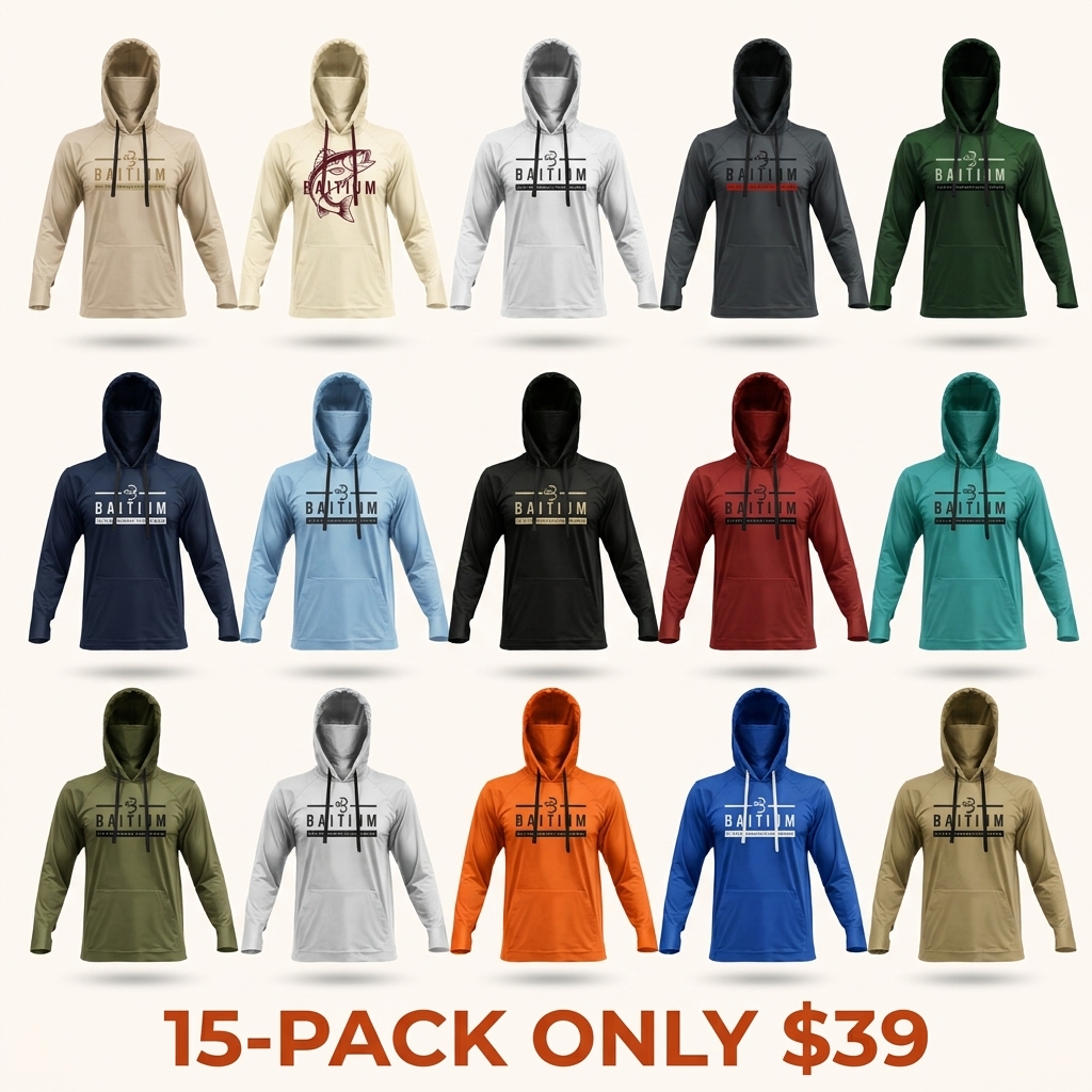 Fishing & Construction Shirt — UPF 50 Sun Protection Long-Sleeve Hoodie (With Built-in Neck Gaiter)