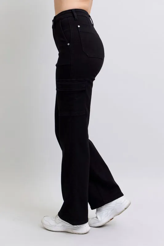 Blue Full Size High Waist Cargo Wide Leg Jeans Plus Size