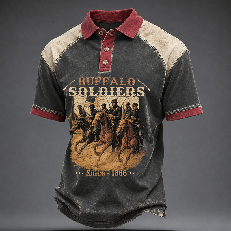 Men's Buffalo Soldier Summer Short-Sleeve Polo Shirt