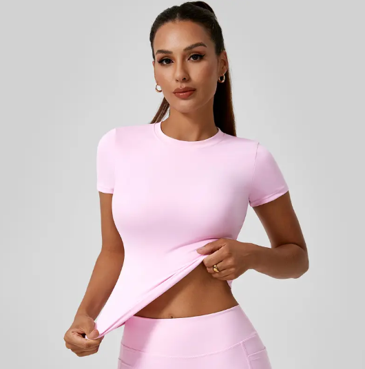 5-Piece Solid Sports Tee Set Round Neck Slim Stretchy