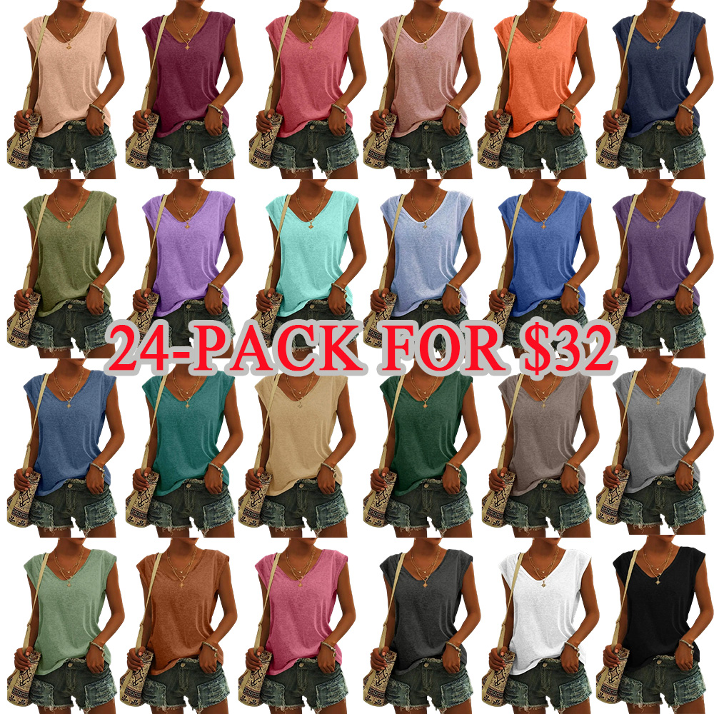 Womens Cap Sleeve Tops V Neck Loose Fit Tshirts Spring Summer Casual Basic Tees