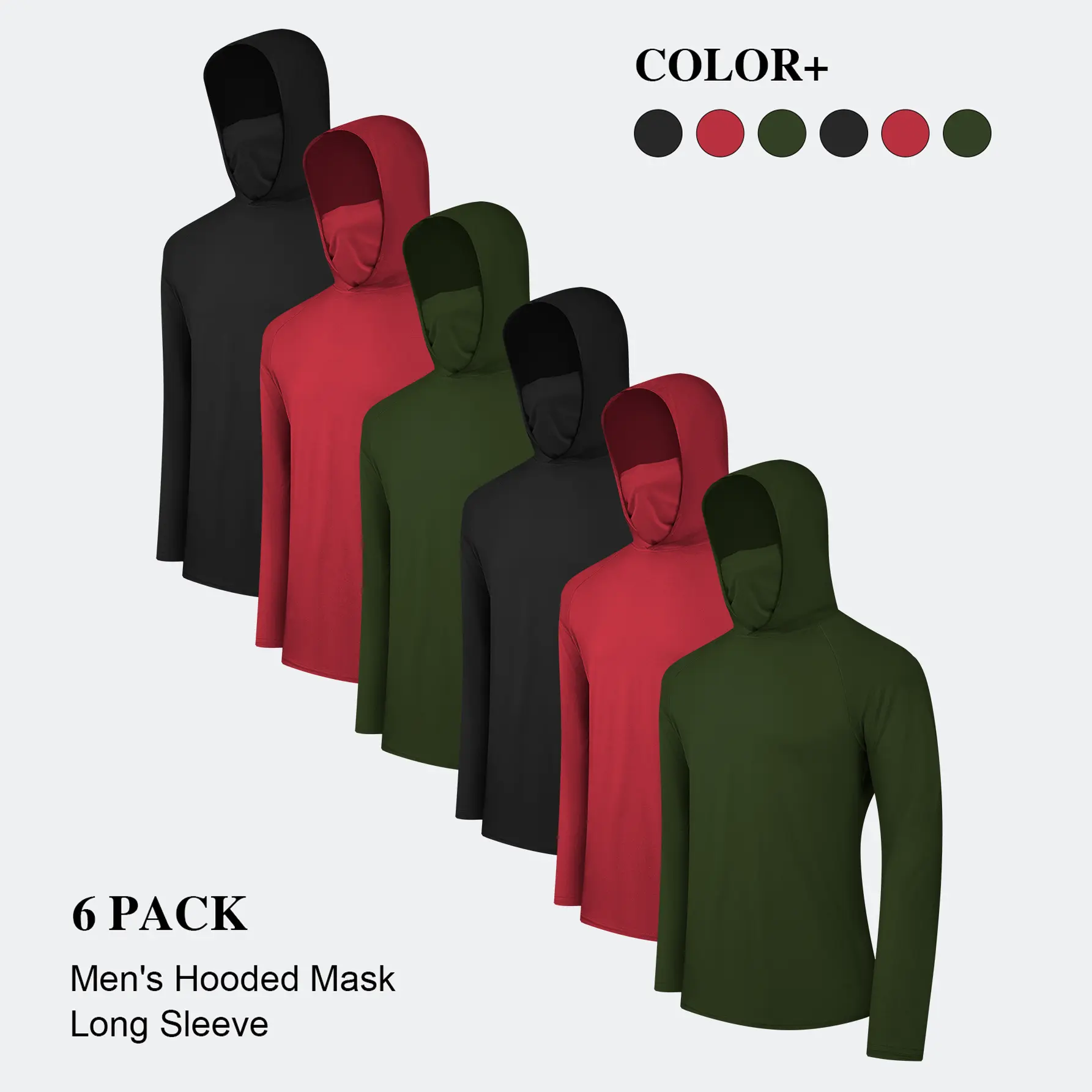 6 Pack Men's Casual Hoodie Pullovers Multicolored Long Sleeve Lightweight UPF Sun Protection