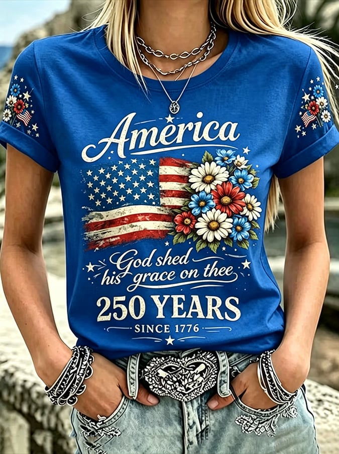 Women's America 250 Years 1776-2026 Print V Neck T-shirt