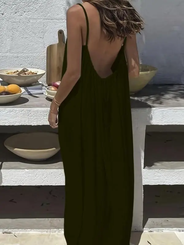 Women's Solid Color Backless Cami Dress, Casual Sleeveless Dress for Summer