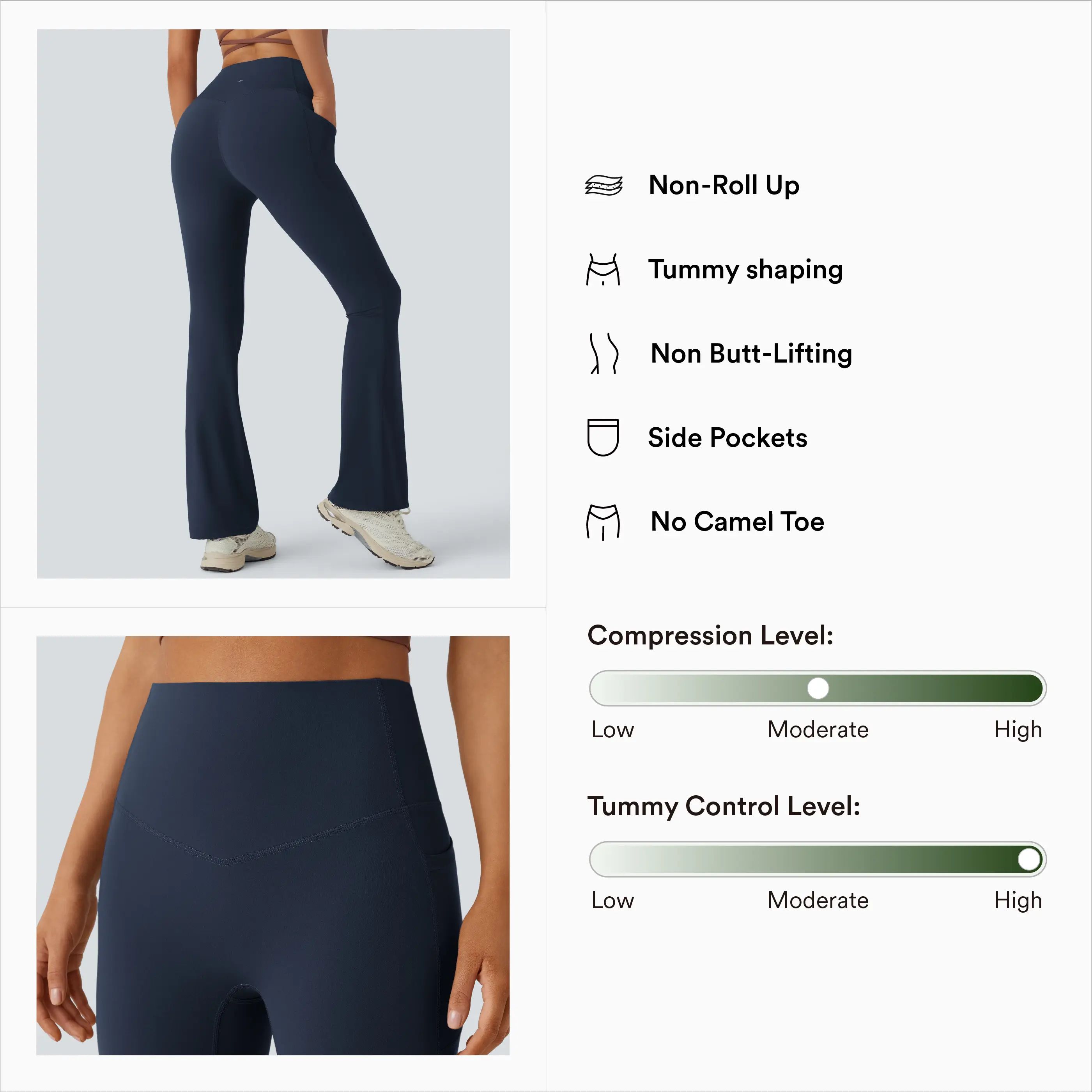 UltraSculpt High Waisted Tummy Control Pocket Shaping Yoga Bootcut Leggings