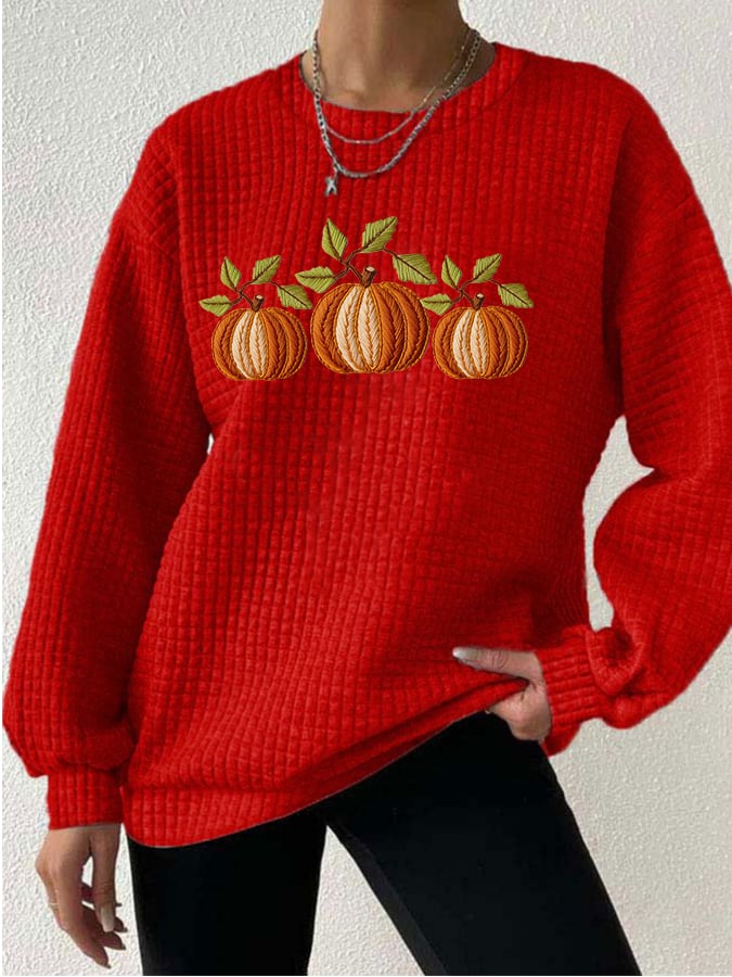 Women's Fall Pumpkin Check Sweatshirt