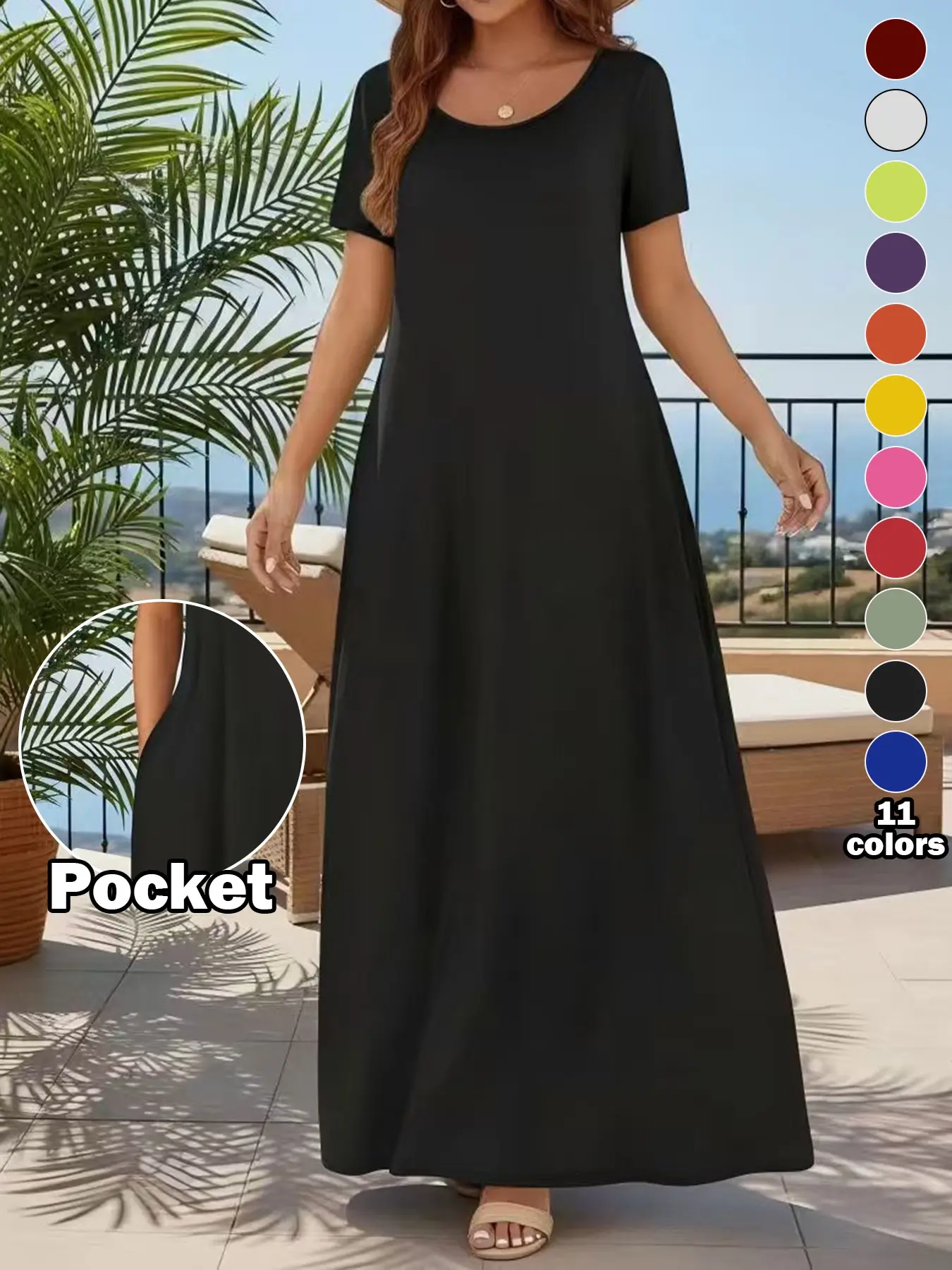 Women's Casual Commuter Plain Minimalist Short Sleeve Dress with Pockets