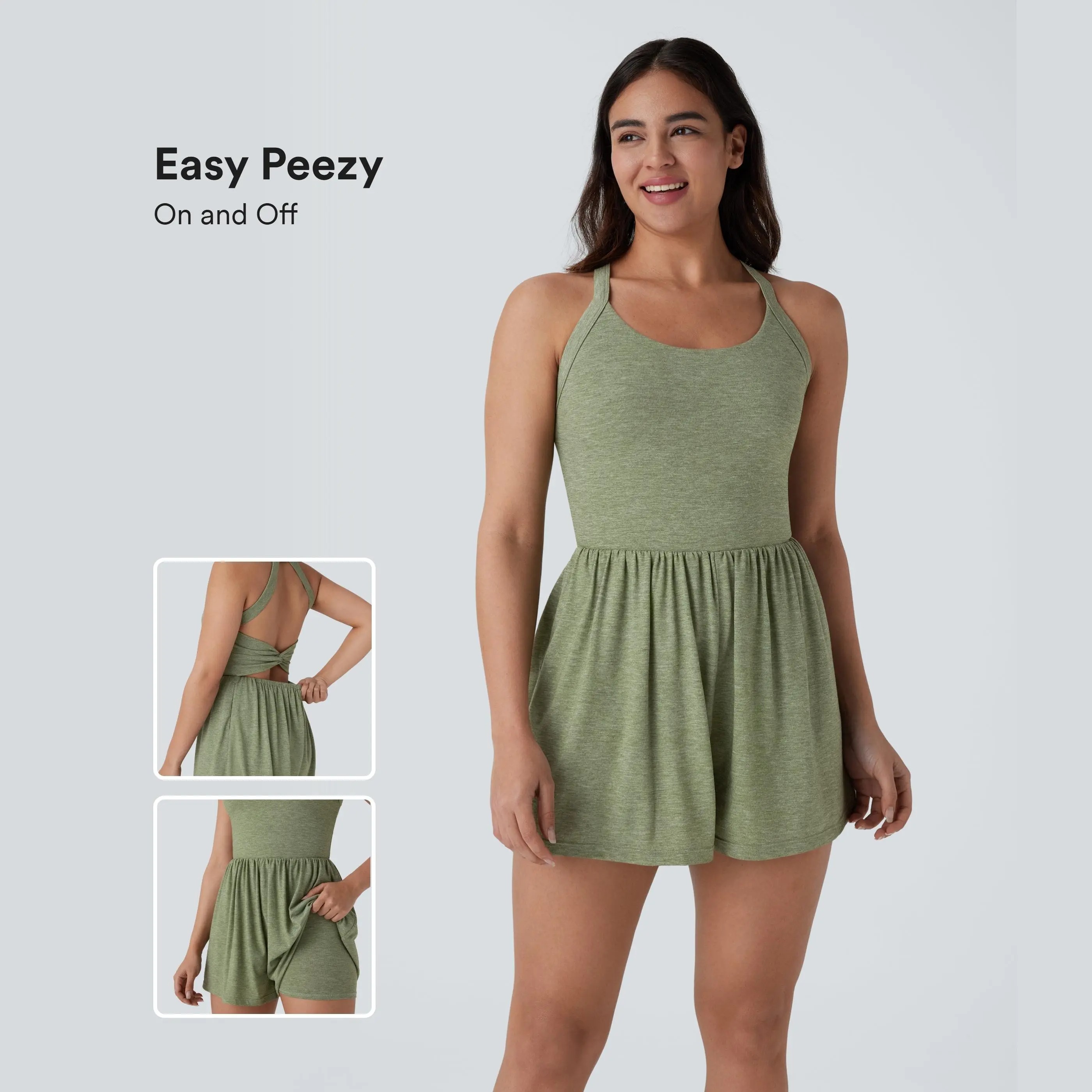 🔥Women’s Backless Twisted 2-in-1 Resort Romper with Built-In Shorts & Pockets
