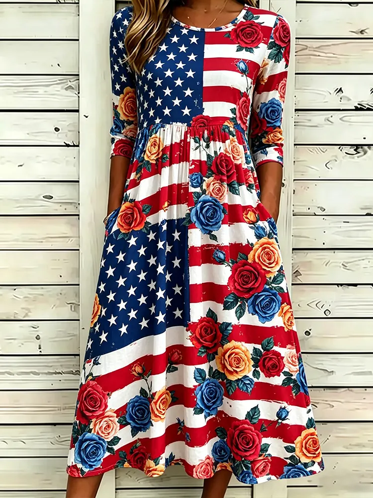 Women'S Flag  Printed Casual Dress