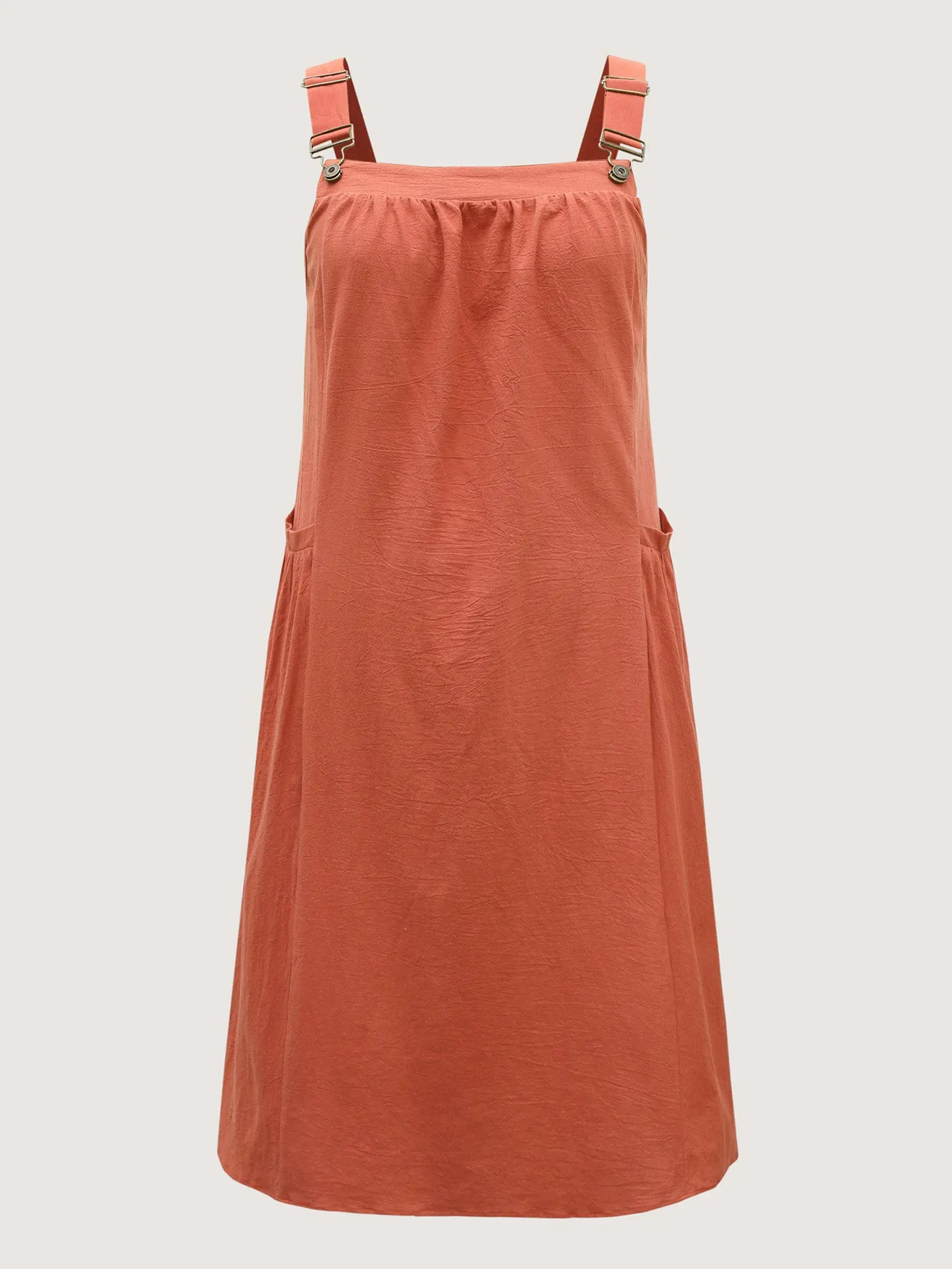 [M-6X] Cotton Pinafore Overall Dress Sleeveless with Square Neckline  Adjustable Strap and Pleated Pockets Breathable Midi Length Side Seam Plus Size Minimalist 2026 Summer Pick for Mother's Day