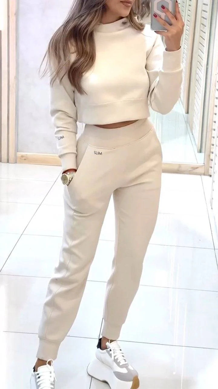 Ladies' High Collar Long Sleeve Autumn and Winter Casual Sweater Suit