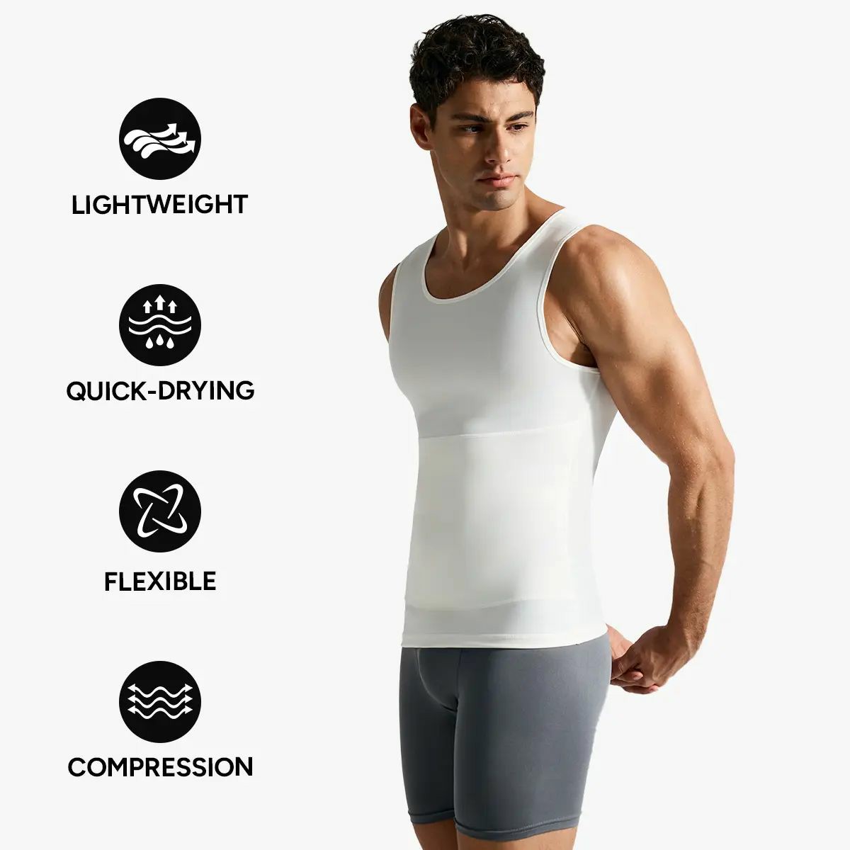 Men’s Silky Soft Compression Shapewear Tank, Slimming Body Shaper Vest with Waist & Chest Support, Stretchy, Odor-Resistant