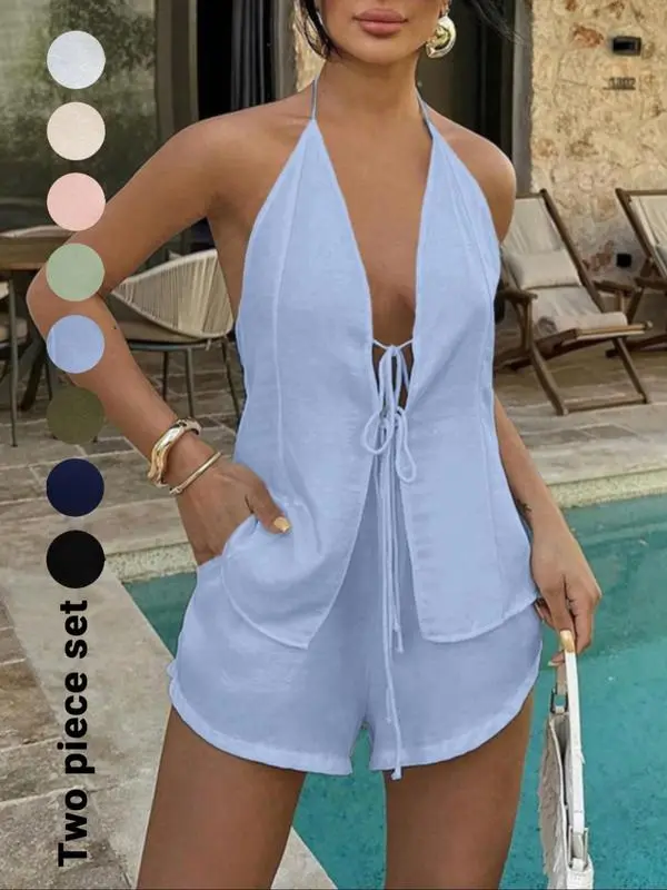 Slim Fitted Casual Fashion Two-piece Outfits for Summer