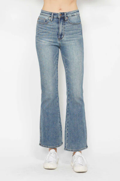 Blue Full Size Tummy Control Back Embroidered Pocketed Bootcut Jeans - Multiple Lengths
