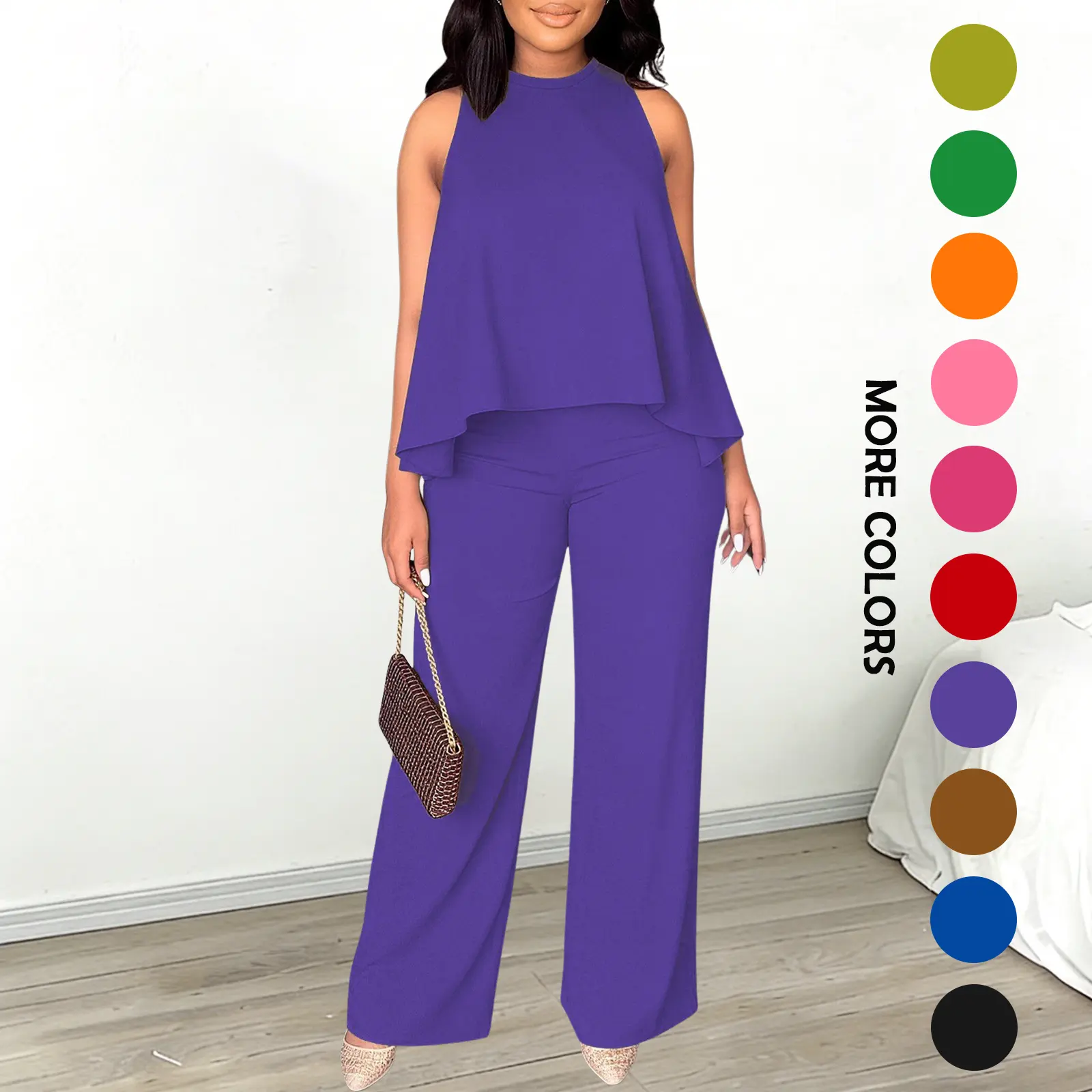 Summer Sleeveless Capri Top & Wide-Leg Pant Set