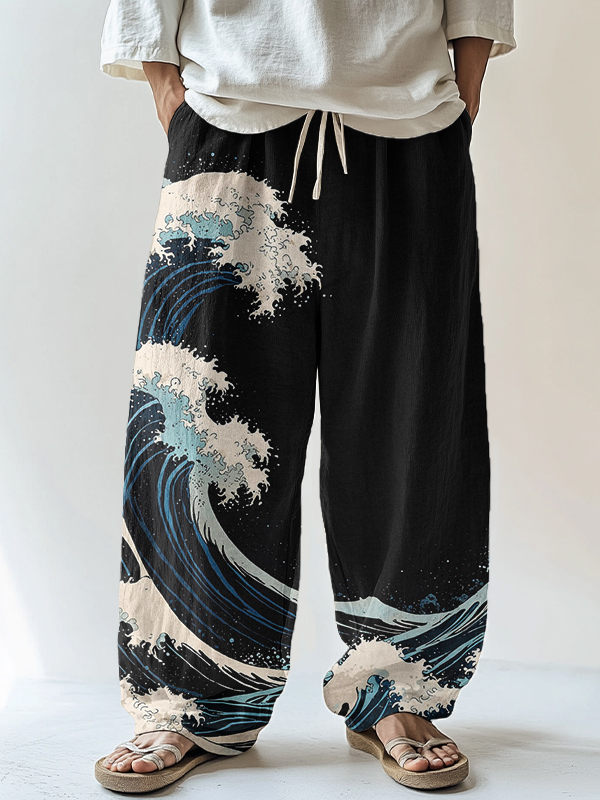 Men's Great Wave Print Casual Pants