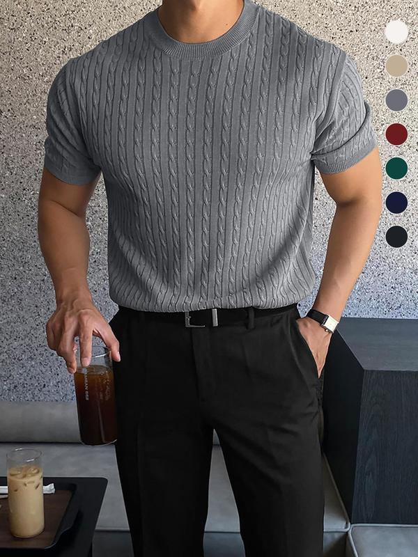 Men’s Slim Cable Knit Crew Neck Top – Lightweight Casual Knit for Spring & Summer