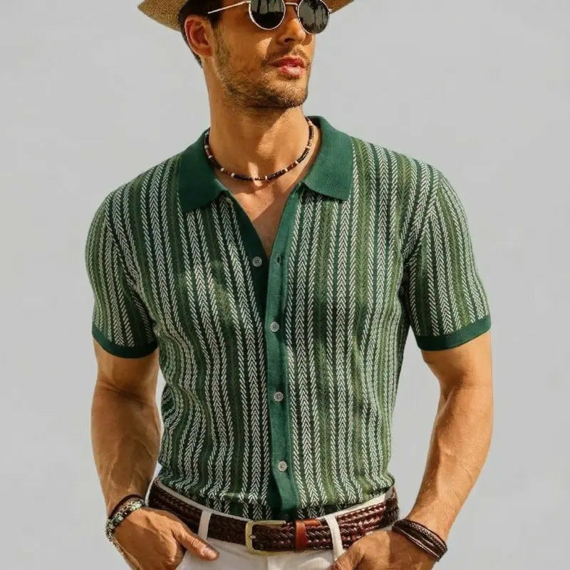 Men’s Retro Knit Button Polo Shirt