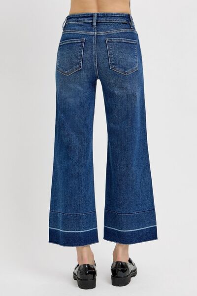 Full Size Tummy Control High Rise Crop Wide Hem Jeans