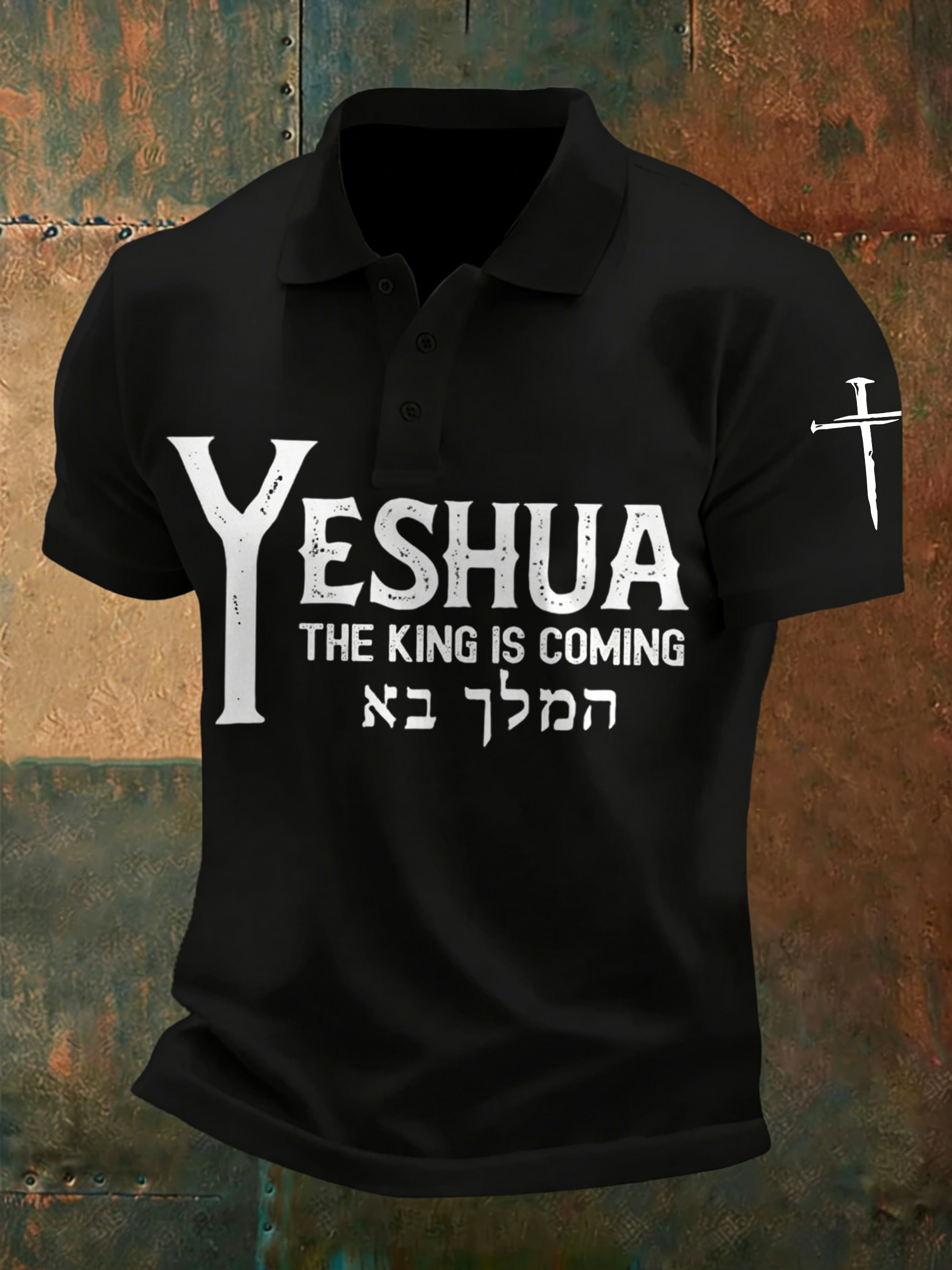 Men'S Casual Faith Jesus Collar Button Polo Shirt