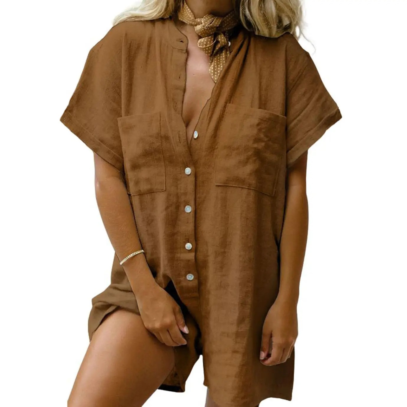 Women Summer Shorts Romper Button Down Wide Leg Cotton Linen Shortalls Jumpsuit