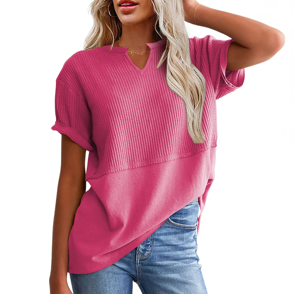 Women's Plus-Size V-Neck Short-Sleeve Knit Top