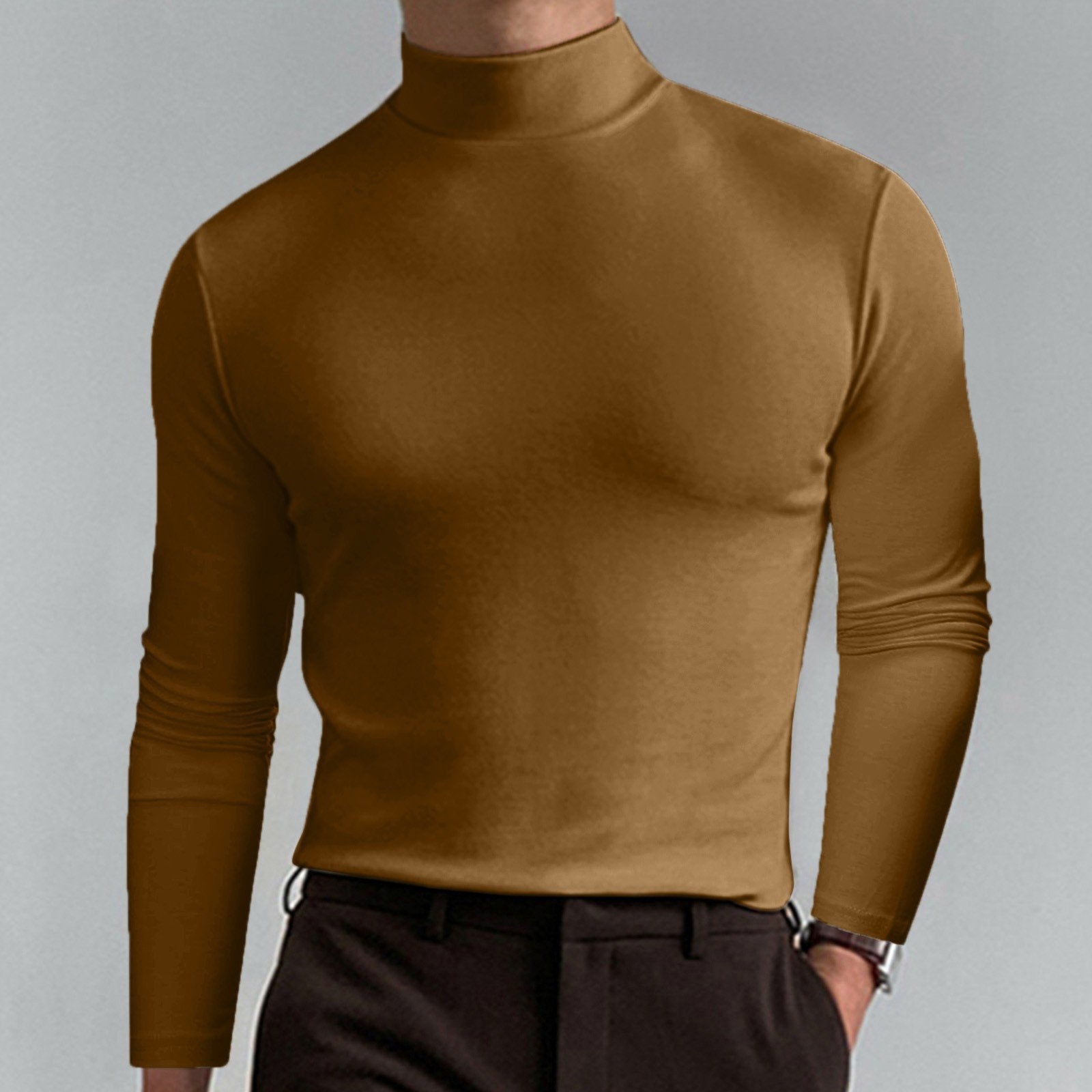 ✨ Men's High Neck Slim Fit T-Shirt - Stretchy & Breathable Fabric, Modern Style for Gym or Casual Wear 🏃‍♂️📦