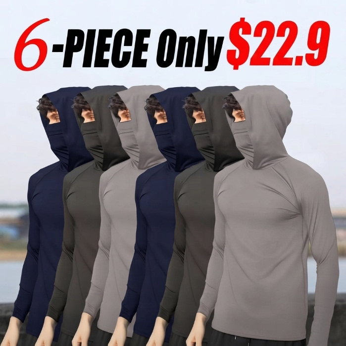6-Piece Men's Casual Hoodie Pullovers UPF Sun Protection Soft Breathable