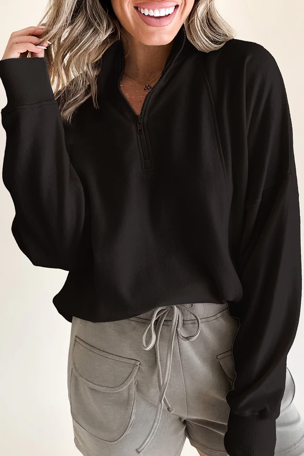 Jungle Zipped Neck Pullover Drop Shoulder Sweatshirt