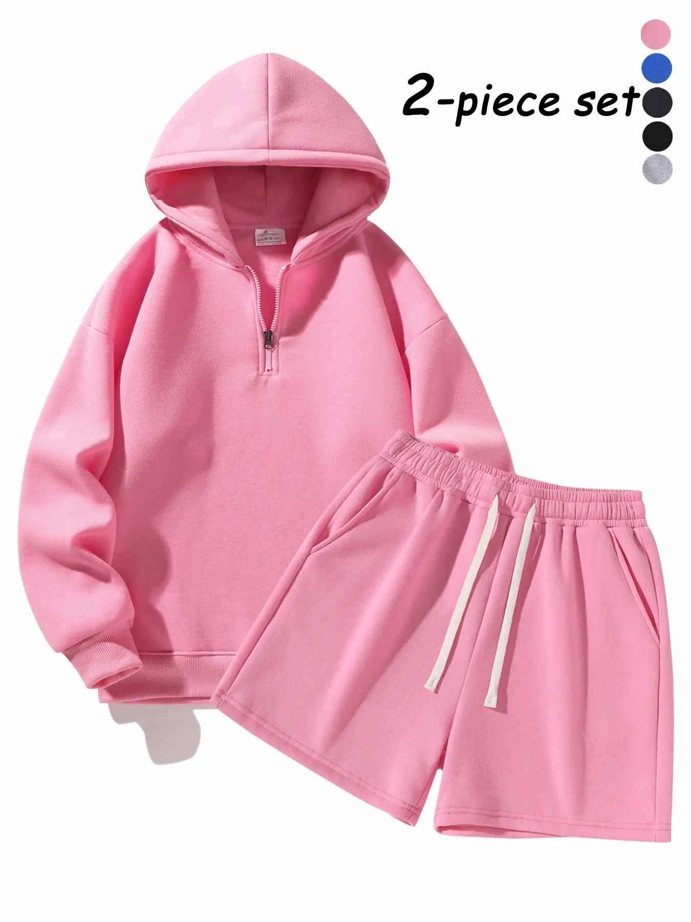 Men's Half-Zip Hoodie & Shorts 2-Piece Set - Casual Warm-Up Jogging Tracksuit