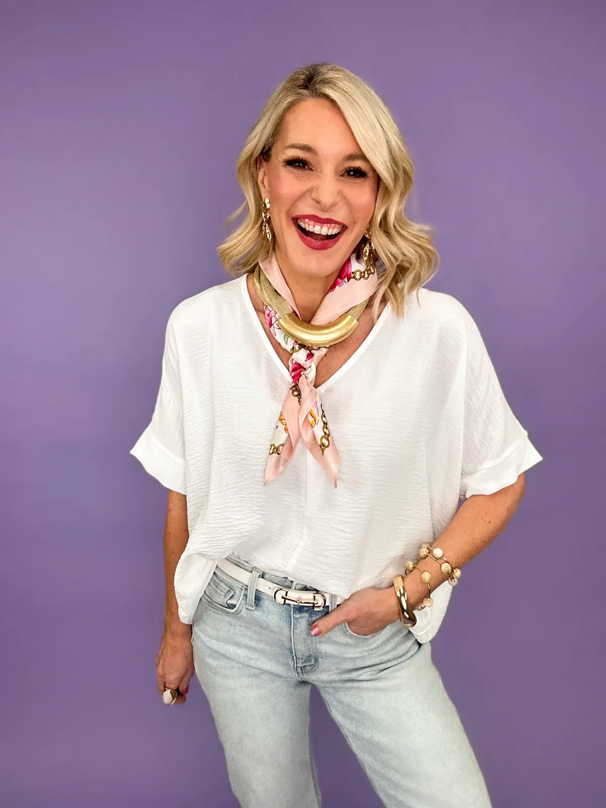 Women’s Textured V-Neck Loose-Fit Blouse