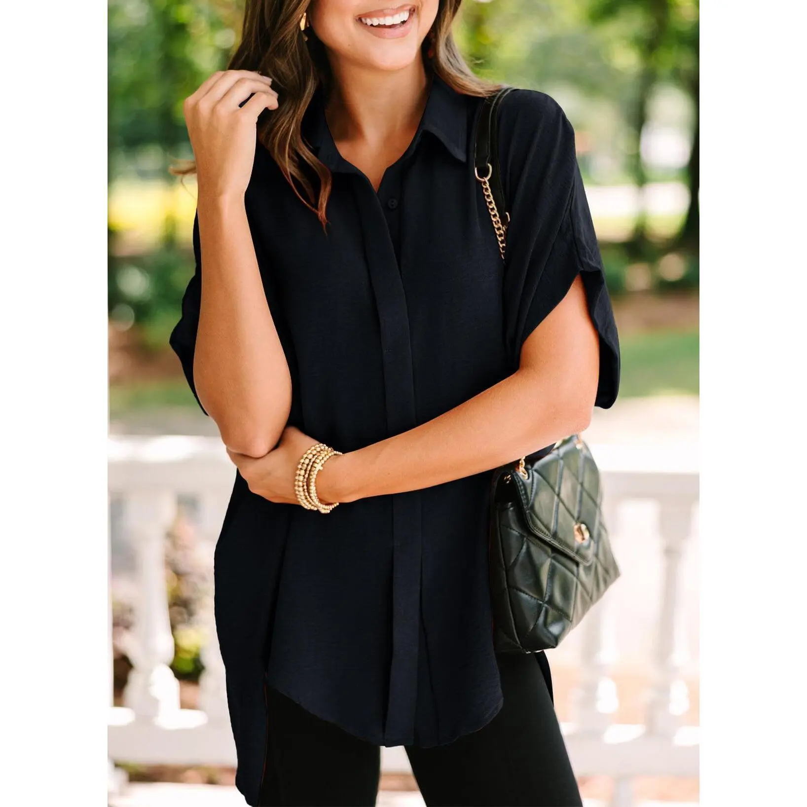 Dokotoo Women's Casual V Neck Button Down Blouse