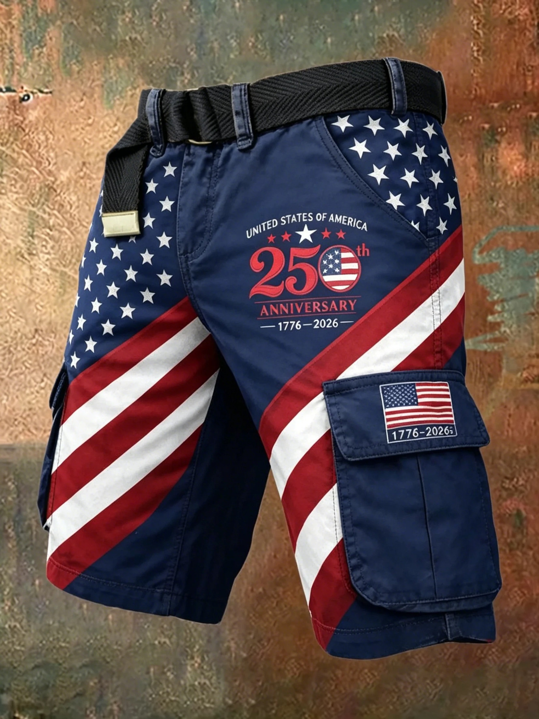 Men's Retro American 250th Anniversary Print Cargo Pants