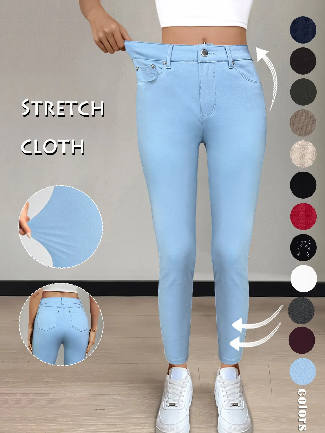 Women's Solid-Color Button-Pocket Fitted Athletic Pants
