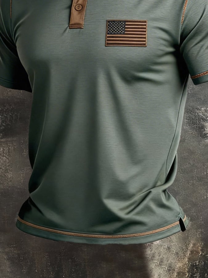 Men's Retro Patriot Color Block Polo Collar Short Sleeve