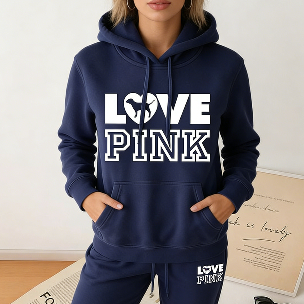 Women's pink letter print sweatshirt and pants set