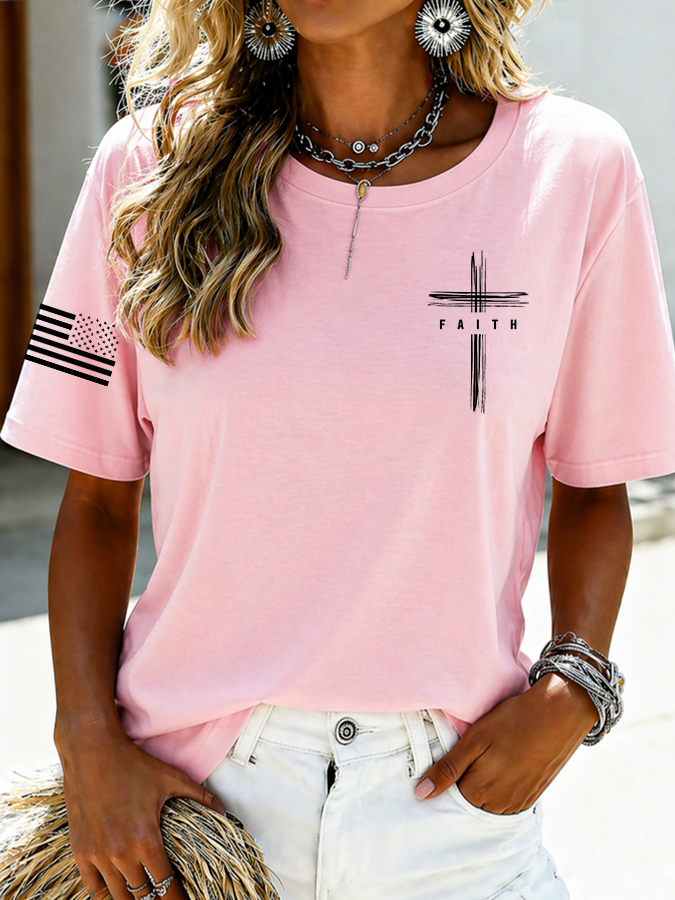 Women's Faith Flag Printed Casual T-shirt