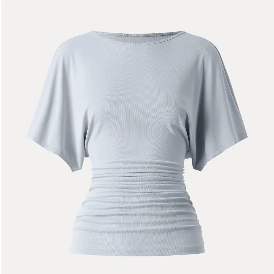 Women's Boatneck Batwing Sleeve Top with Side Ruching