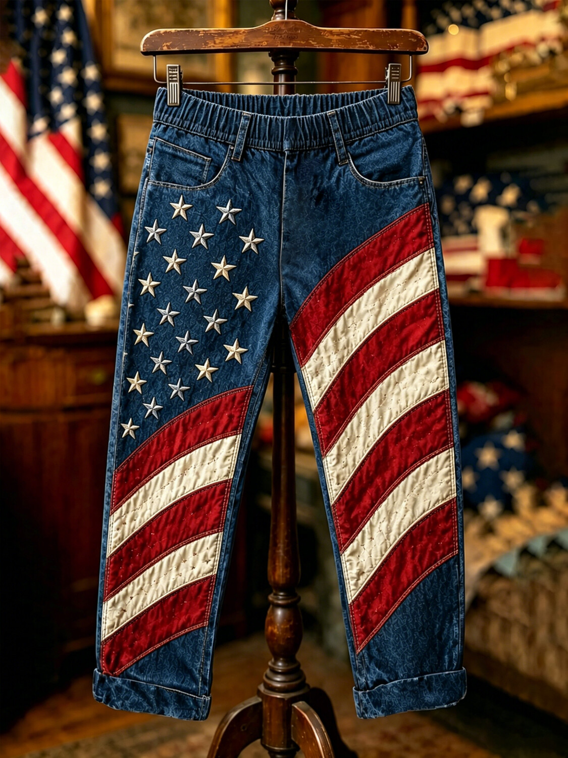 Women's Independence Day American Flag Paint Art Print Casual Pants