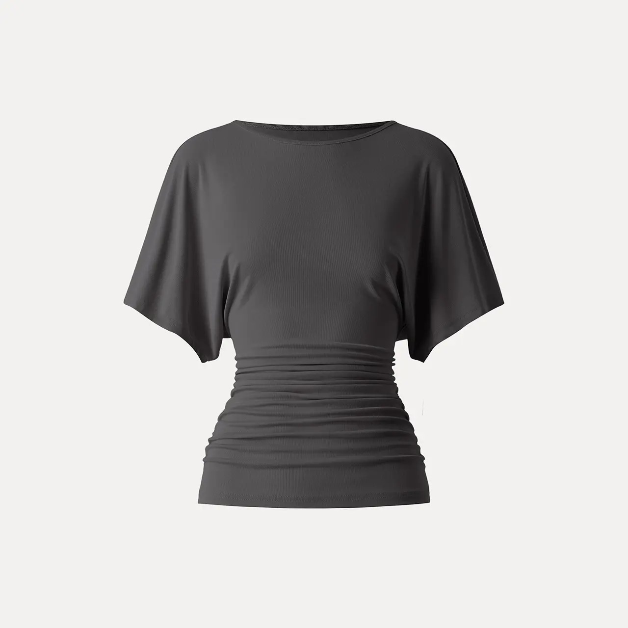 Women's Boatneck Batwing Sleeve Top with Side Ruching
