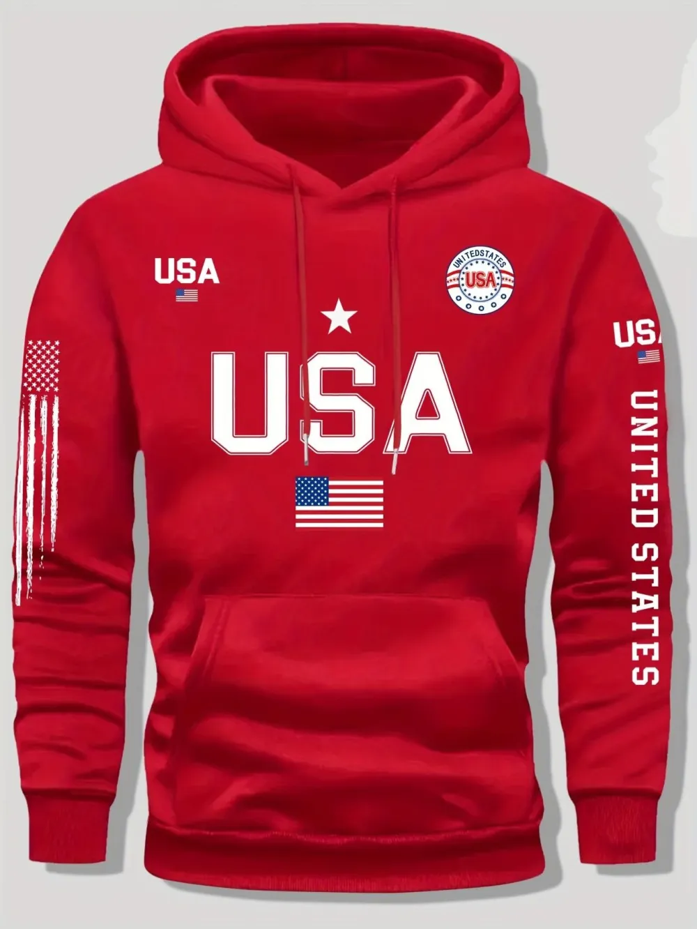 Men's fleece sweatshirt, United States letter print unisex casual knit fabric pullover for students and couples fashion hoodie