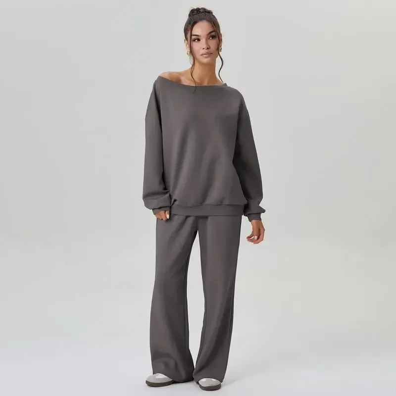 Women’s Sloping Shoulder Top & Wide Leg Pants Set