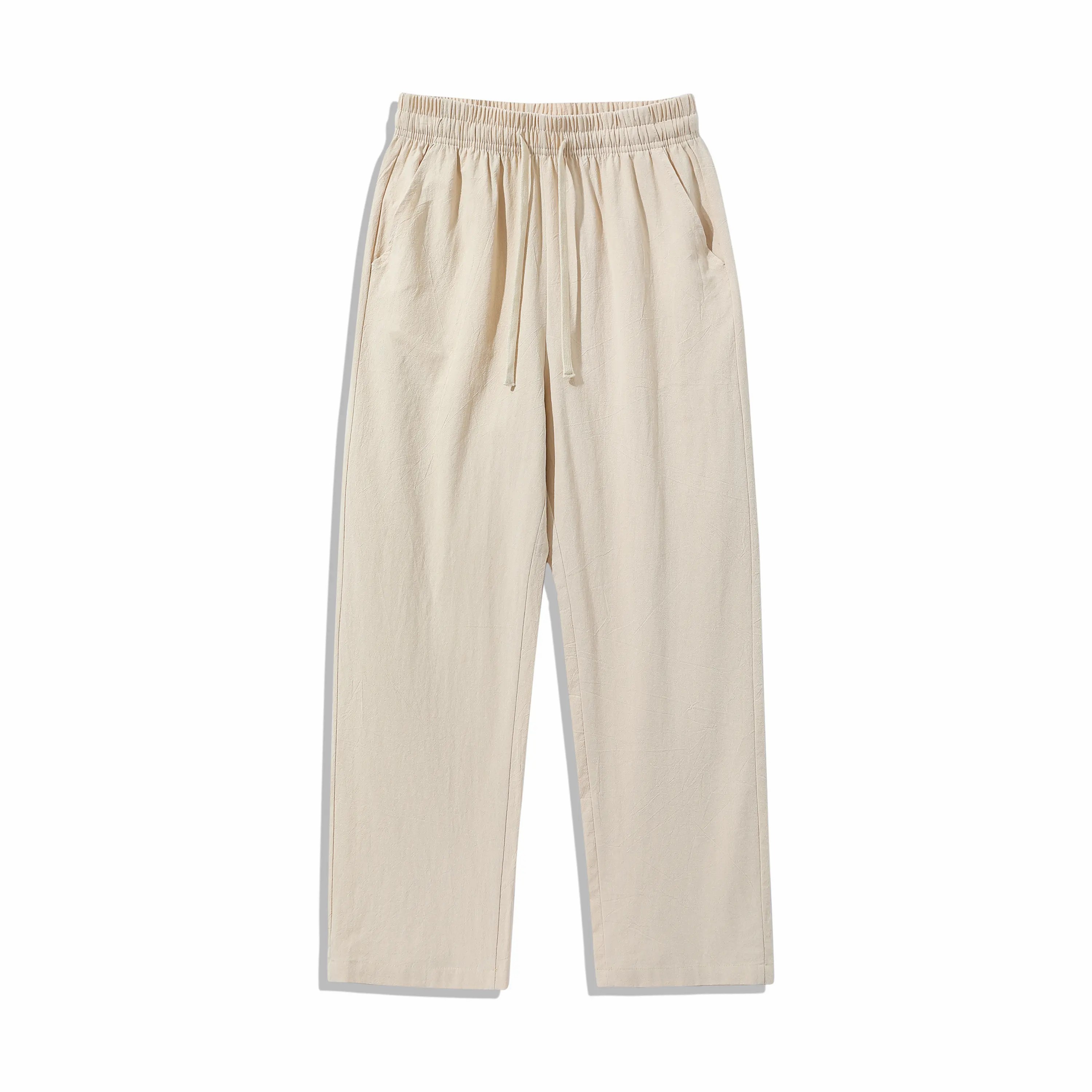 Unisex 100% Cotton Linen Wide Leg Pants – Elastic Drawstring Summer Trousers
