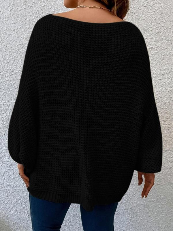 Women's Solid Color Knitted Boat Neck Batwing Sleeve Casual Classic Elegant Pullover Sweater, Autumn/Winter Fall Outfit
