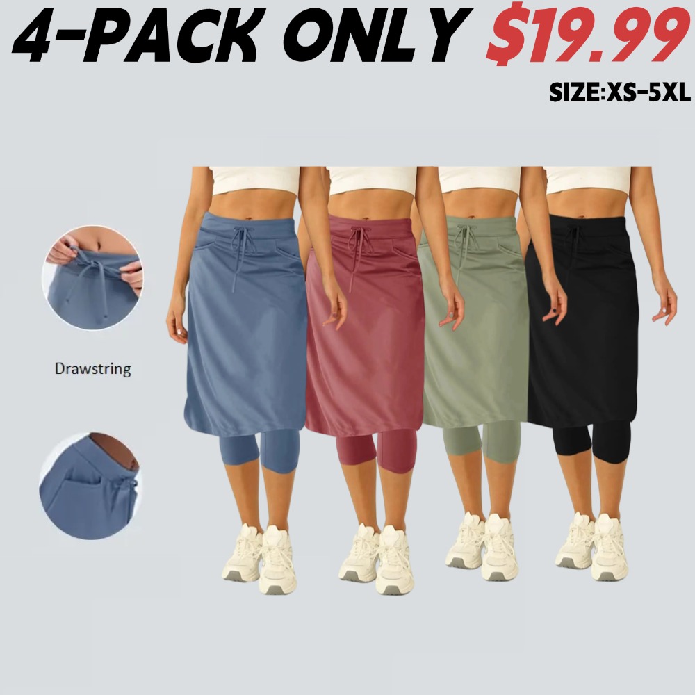 Women's high-waisted tennis/golf skort, knee-length, with built-in leggings.