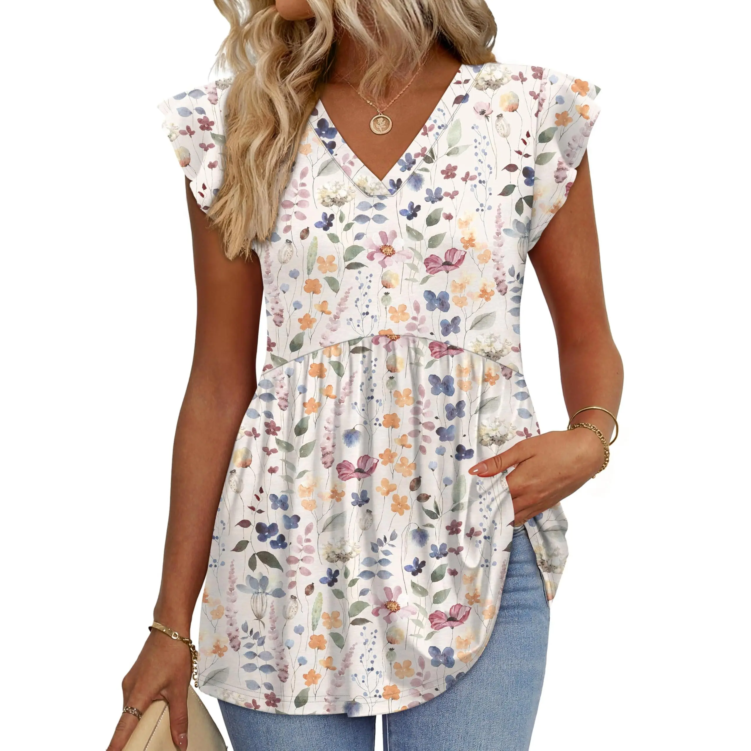 Womens Summer Tops 2026 Babydoll Shirts Ruffle Sleeve Spring Outfits Dressy Casual Blouses
