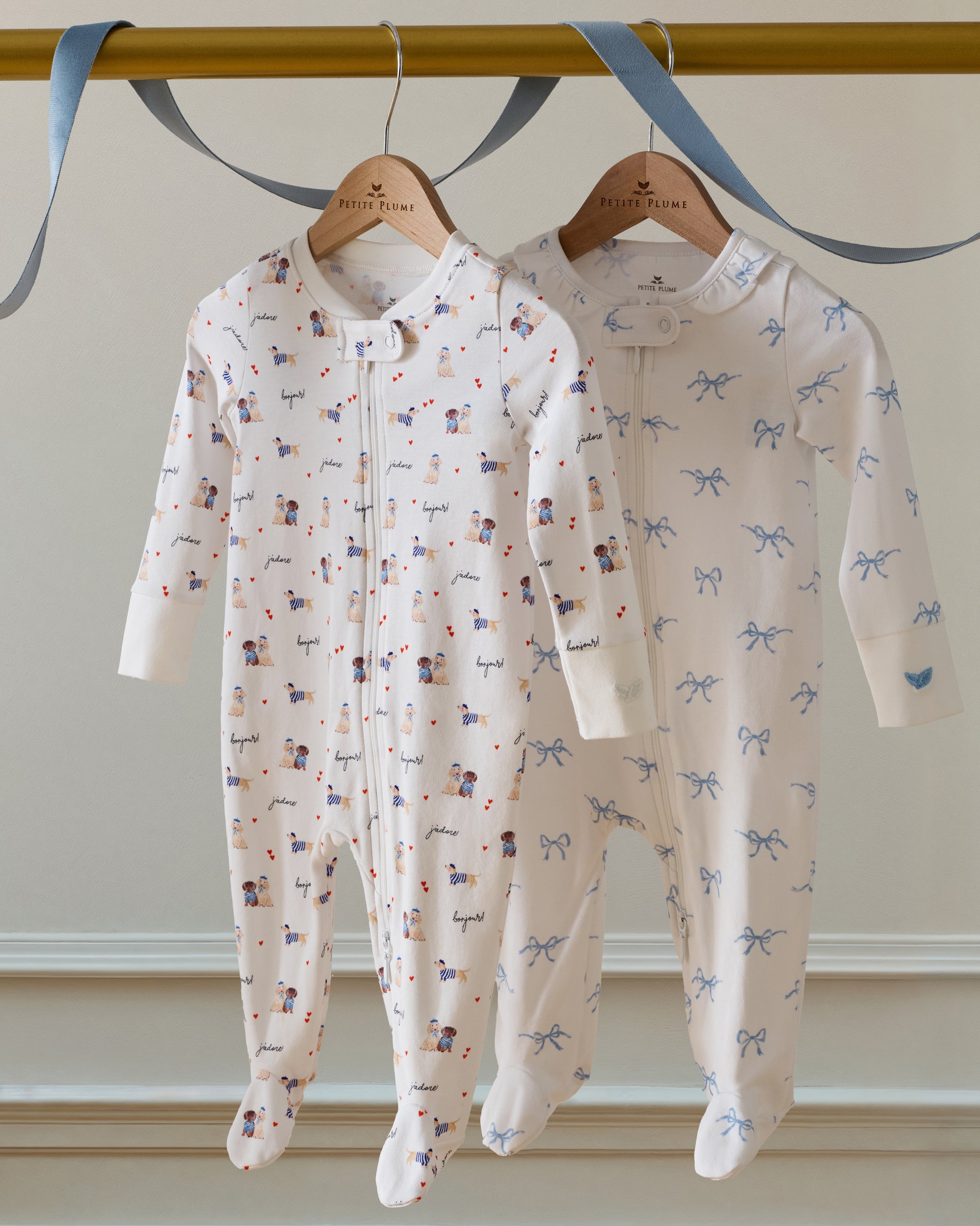Baby's Pima Ruffle Collar Romper in Something Blue Bows