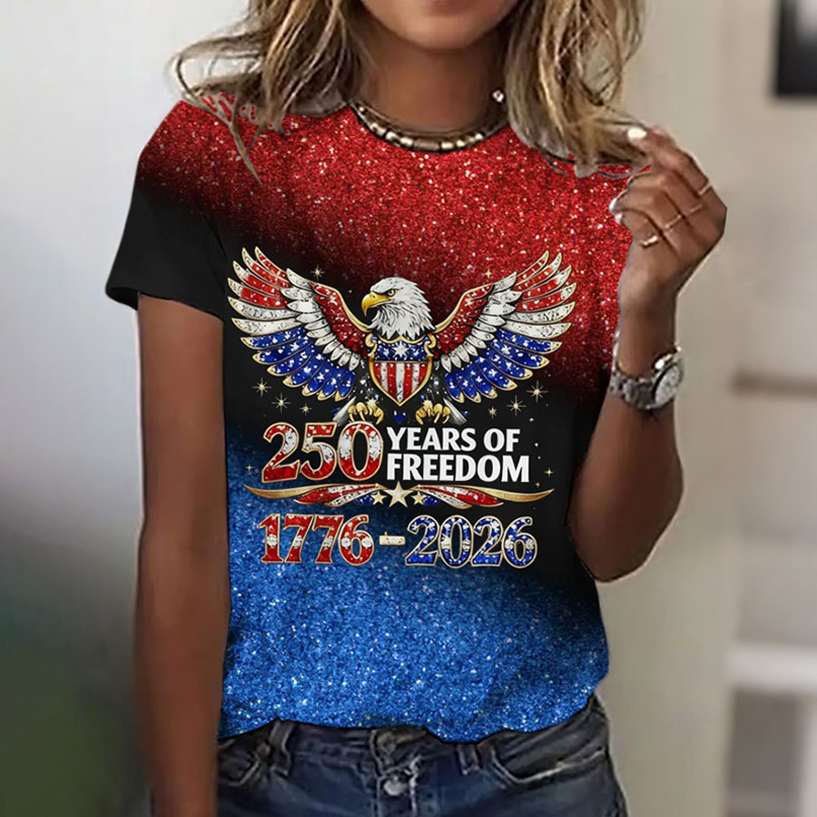 Women'S Independence Day 250Th Anniversary Printed Round Neck Short Sleeve T-Shirt