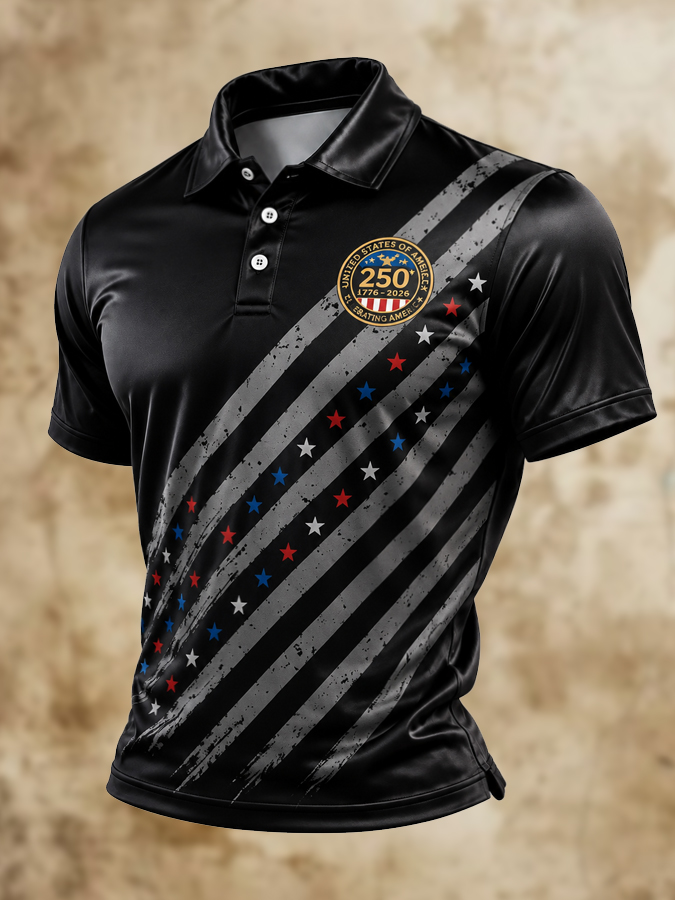Men'S Vintage Striped American Flag 250Th Anniversary Polo Shirt