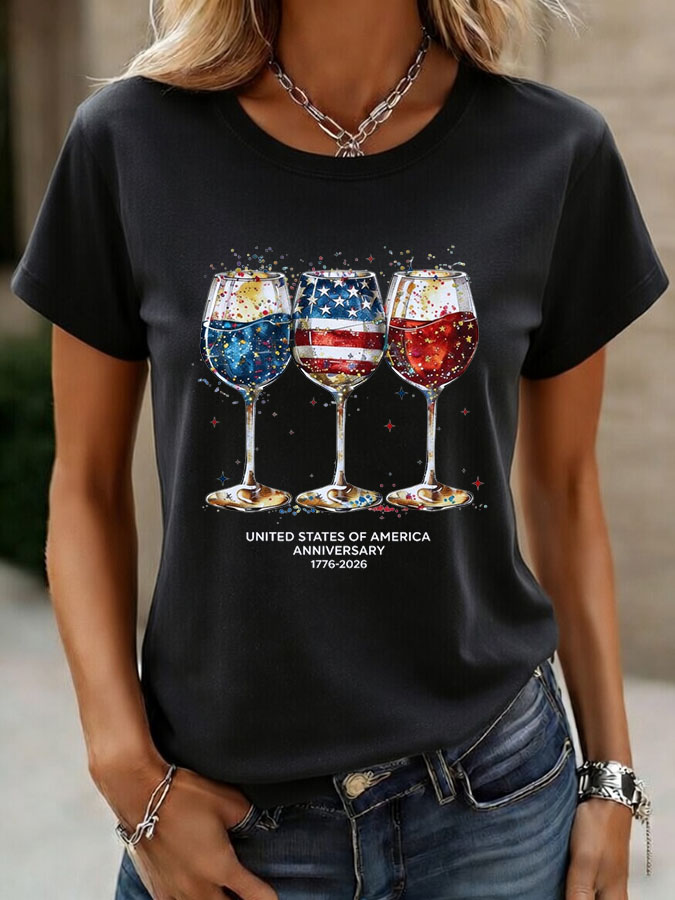 Women'S American Independence Day 250Th Anniversary Printed Round Neck Short Sleeve T-Shirt